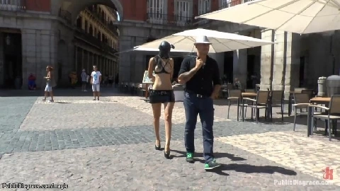 Masked busty slut walked in public