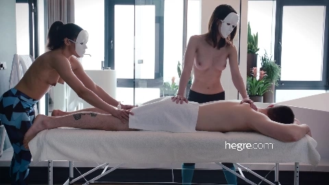 Four Hands Masked Lingam Massage - Hegre