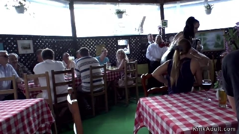 Euro hottie dp fucked in restaurant